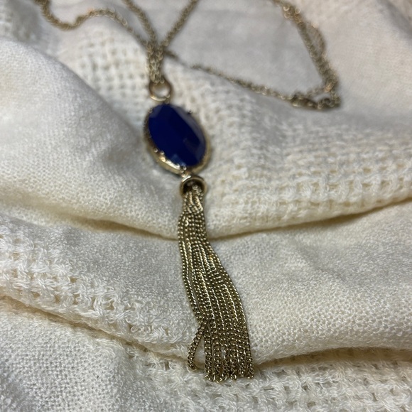 Premier Designs "CECE" Double-Sided Teal Blue Pendant Necklace NWT Gold Tone - Picture 9 of 12